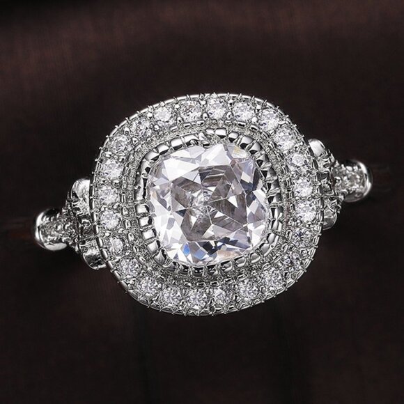 🔥Luxury CZ Shiny Gem Macro Pave Square Noble Dainty Wedding Rings, K932 - Picture 1 of 6